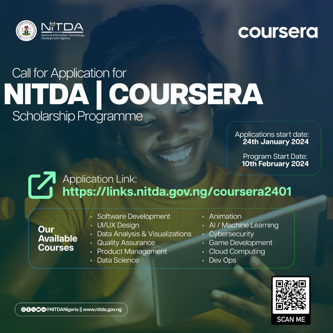 NITDA Coursera Scholarship 2024 for all Nigerians (Cohort 3)