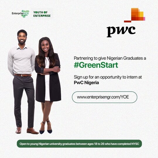 EnterpriseNGR/PwC Youth of Enterprise’s GreenStart Programme for Nigerian university graduates |Paid Internship