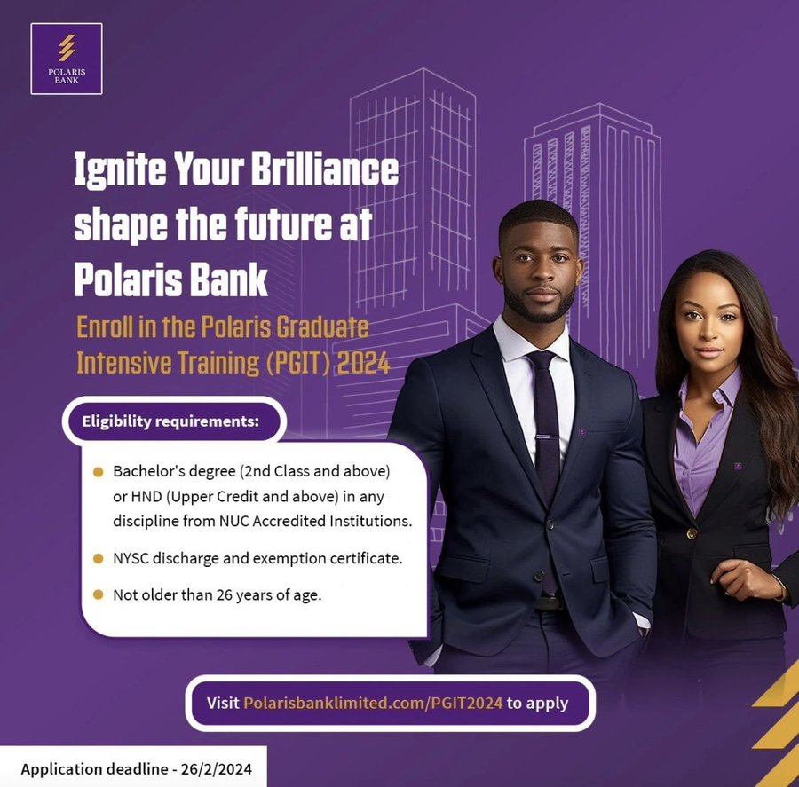 Polaris Bank Graduate Intensive Training Program 2024