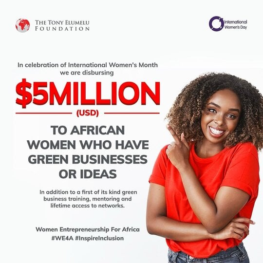 Tony Elumelu Entrepreneurship Program for Women 2024 ($5 Million in Funding)