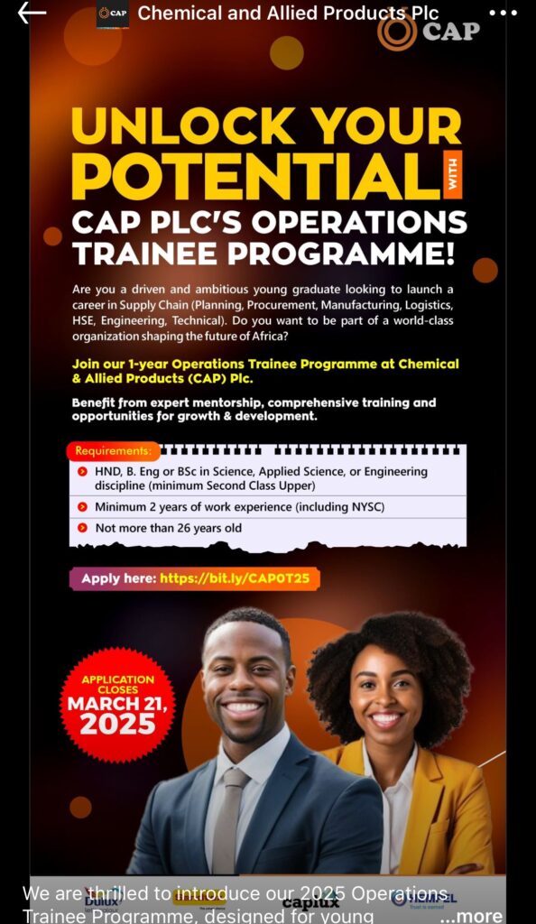 CAP Plc Operations Trainee Programme 2025