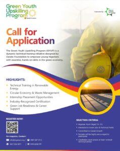 Call For Application : The Green Youth Upskilling Program (GYUP) at Oando Foundation